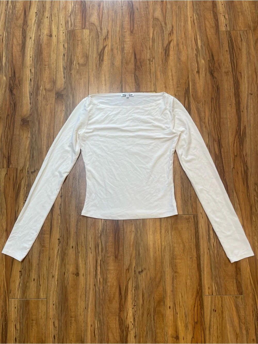 Reformation Wiley Knit Top Boat Neck Long Sleeve Top in Cream/Ivory XS